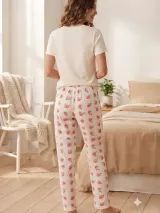 Pantaloni de pijama de dama alb cu mere