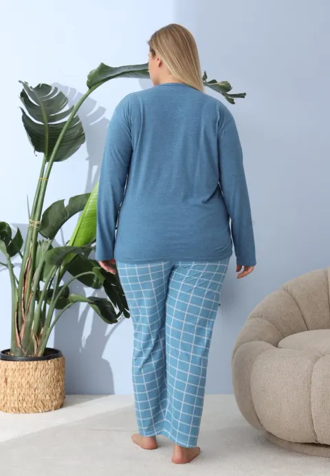 Pijama damă Big Size albastru închisă „Pretty Girl”