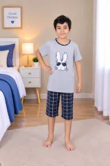 Pijama băieți cu iepure, gri