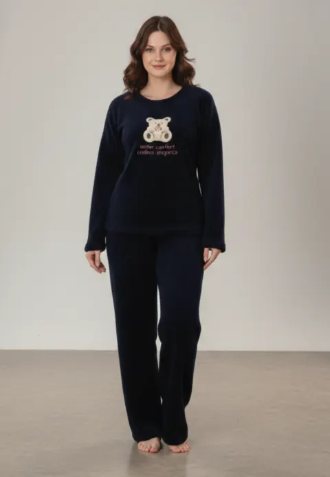Pijama damă cocolino bleumarin cu ursuleț