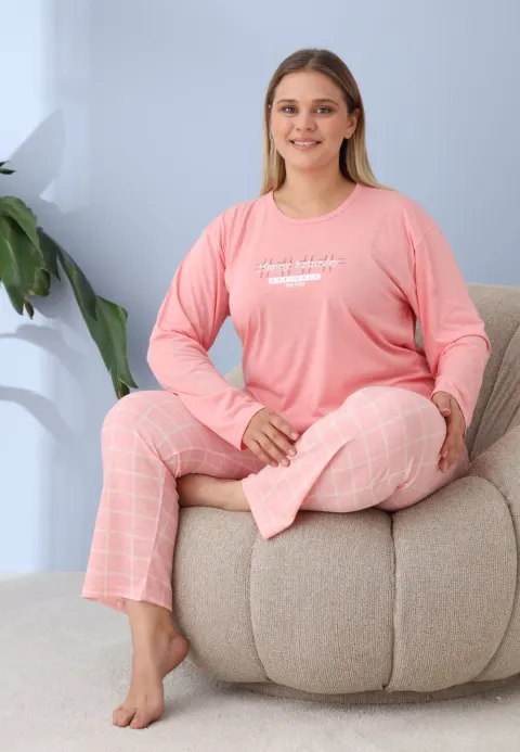 Pijama damă Big Size roz piersică „Happy Saturday”