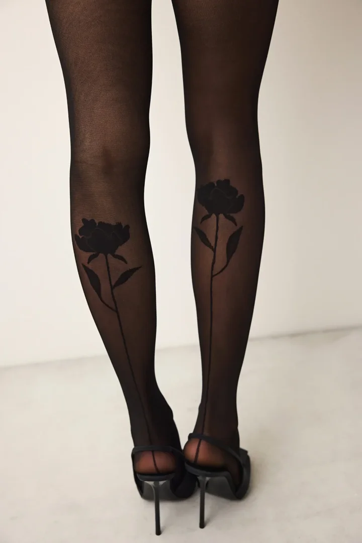 Dres Penti damă Roses Infinity 30 DEN, negru, cu model trandafir la spate