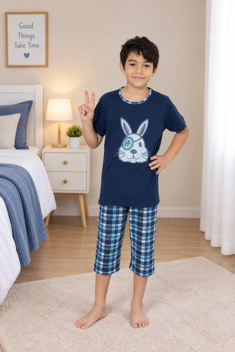 Pijama băieți cu iepure, bleumarin