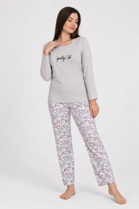 Pijama damă gri „Yachting Club” cu pantaloni lungi floral