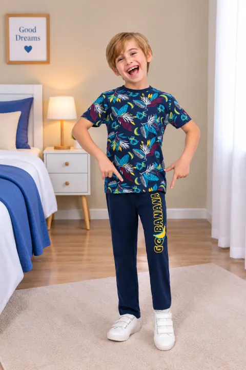 Pijama băieți „GO BANANA”, bleumarin