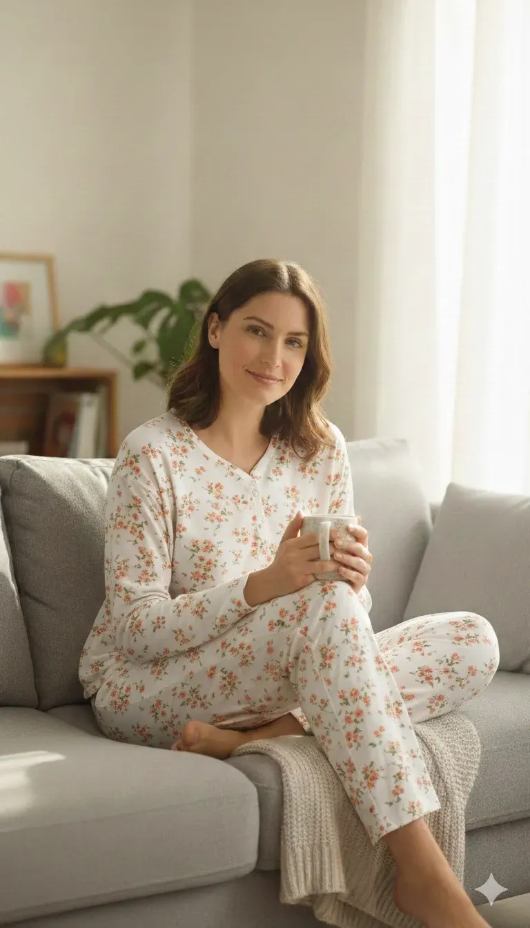 Pijama damă iarnă mărimi mari – albă cu imprimeu flori portocalii,