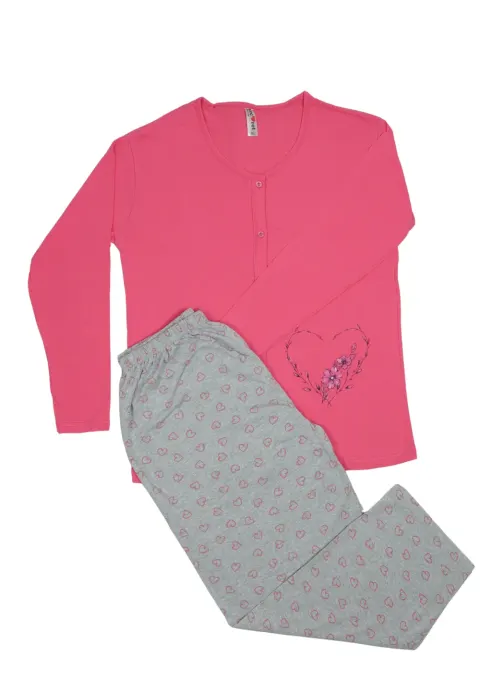 Pijama damă big size din bumbac mânecă și pantaloni lungi