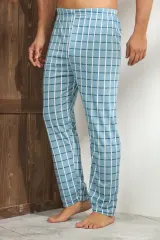 Pantaloni pijama bărbați, blue cu carouri albe