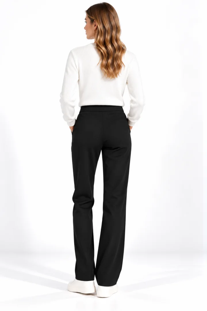 Pantaloni Damă Vătuiți cu Buzunare și Cataramă Decorativă, Negru
