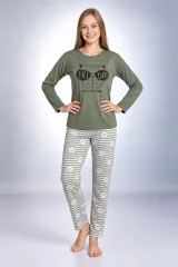 Pijama damă verde, cu mânecă lungă și pantaloni lungi