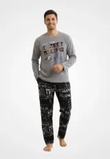 Pijama barbati polar, culoare gri, imprimeu Street Racing