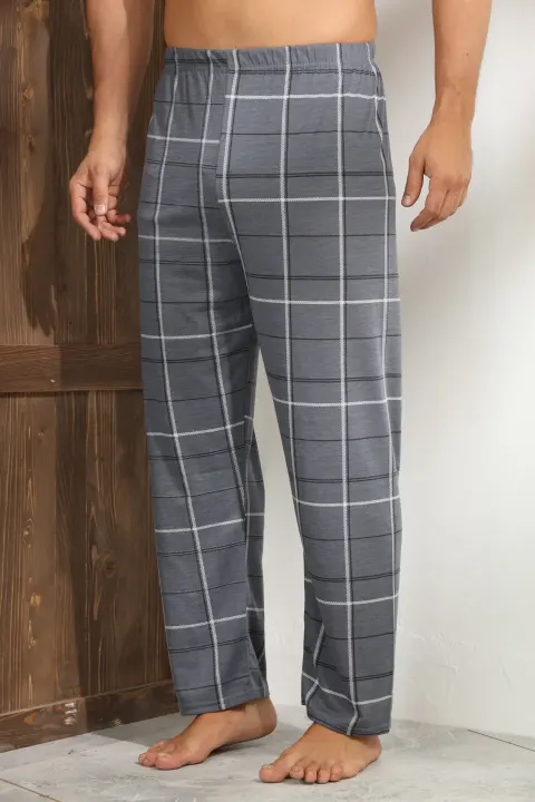 Pantaloni pijama bărbați gri închis cu model în carouri