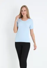 Tricou damă cu mânecă scurtă, croială lejeră și material elastic, Turcoaz