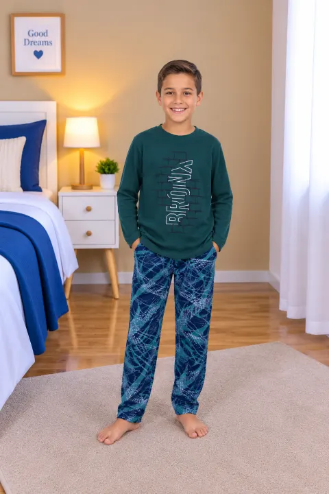 Pijama polar copii, verde