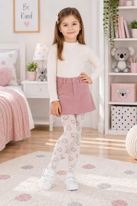 Dres fetițe Penti Pretty „Koala Head” 40 DEN – mat, cu imprimeu koala, alb