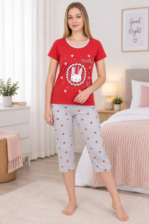 Pijama dama  cu imprimeu "Pretty Rabbit", rosu