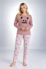Pijama damă roz, cu mânecă lungă și pantaloni lungi
