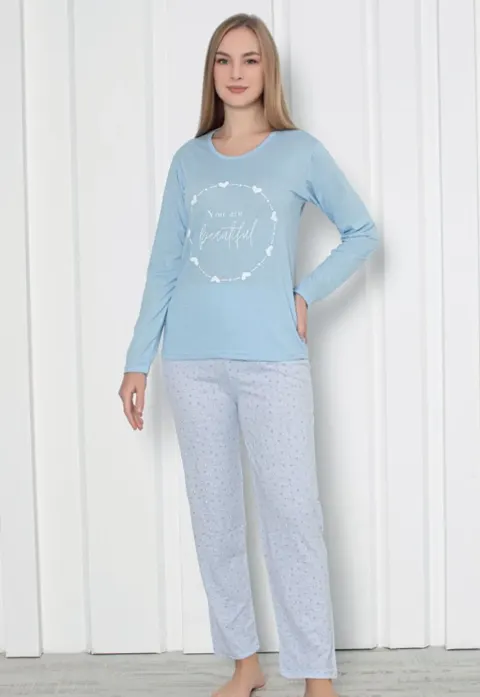 Pijama damă imprimeu ,,You Are Beautiful'', culoare blue