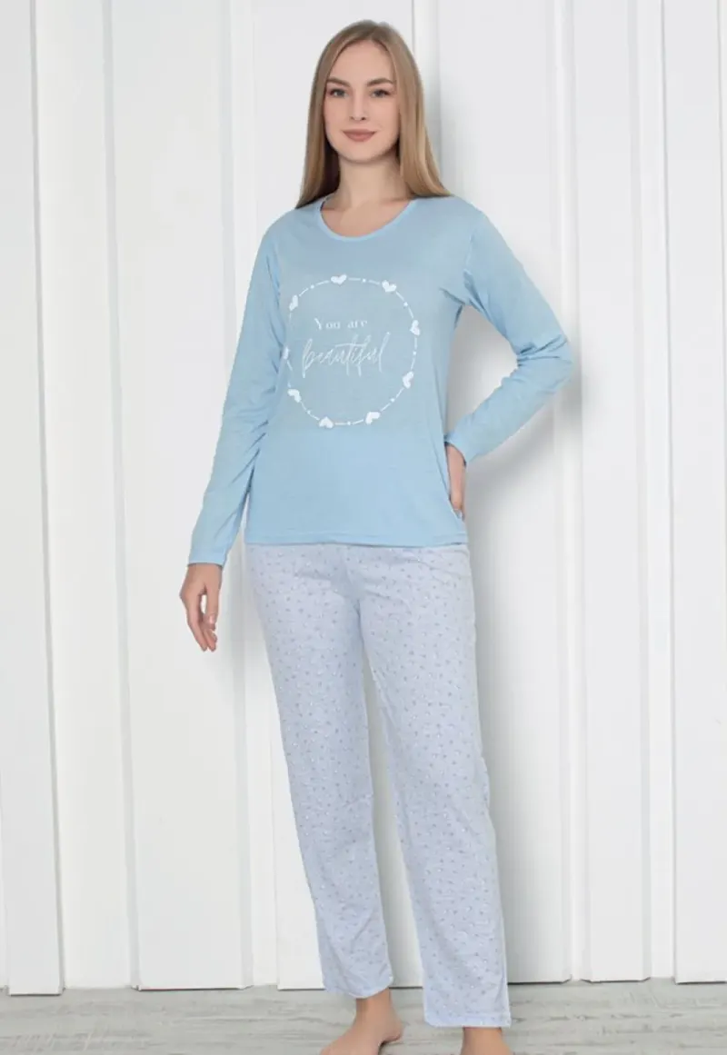 Pijama damă imprimeu ,,You Are Beautiful'', culoare blue