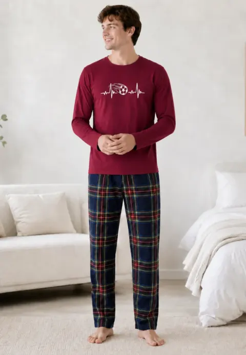 Pijama barbat bordo cu carouri mari