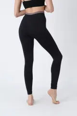 Colanți sport damă negri cu bandă maro