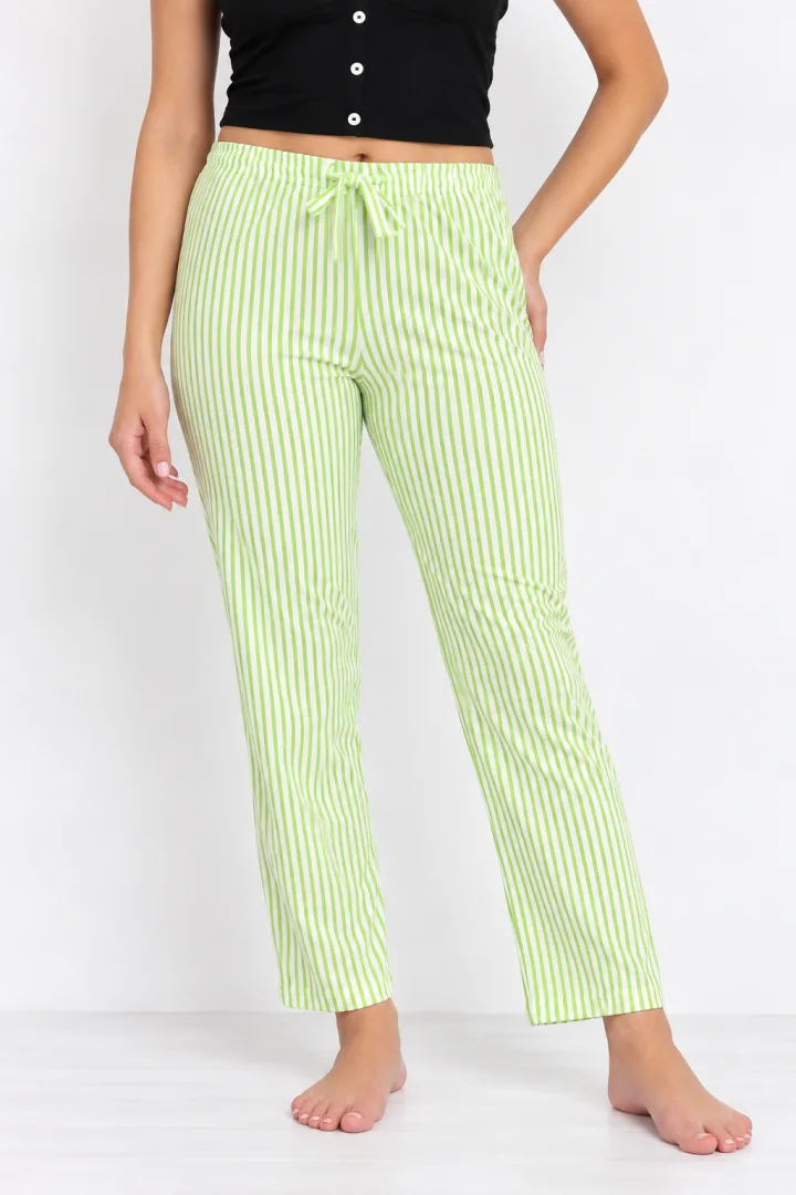 Pantaloni de pijama damă cu dungi verde și alb