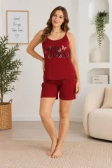 Pijama damă, maneca scurta si pantaloni scurti, culoare rosu, imprimeu ,,Some Times''