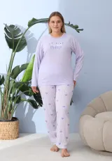 Pijama damă Big Size lila „Keep Things” din bumbac