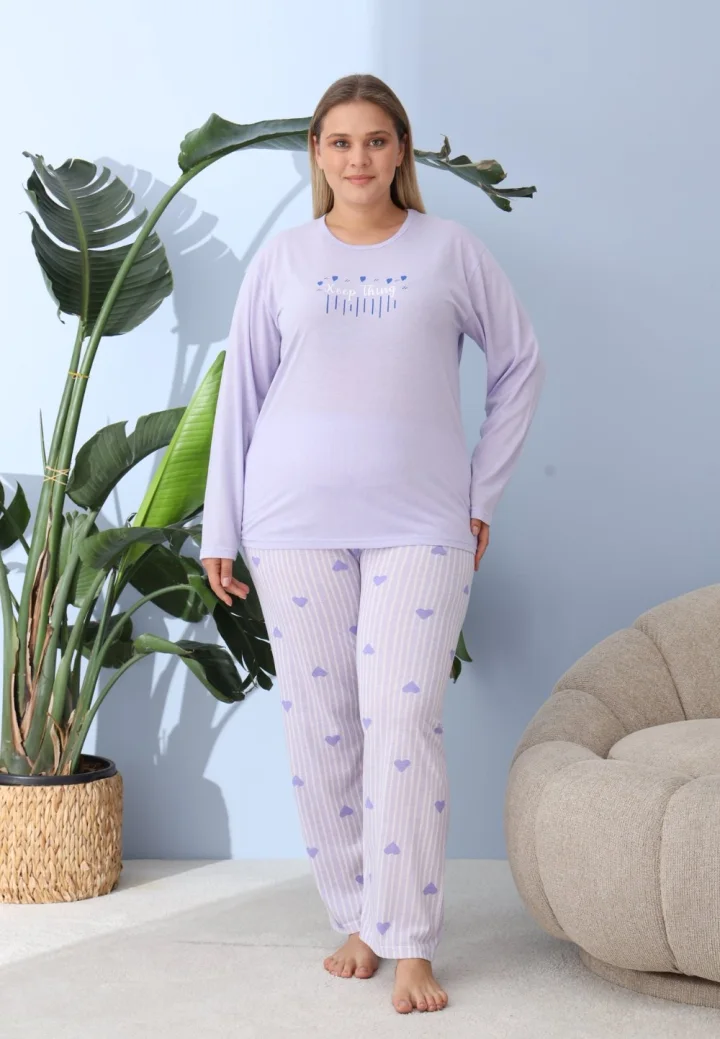Pijama damă Big Size lila „Keep Things” din bumbac