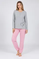 Pijama damă GRI  mânecă lungă și pantaloni lungi ROZ