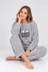 Pijamale damă cocolino gri cu imprimeu „Cosy”