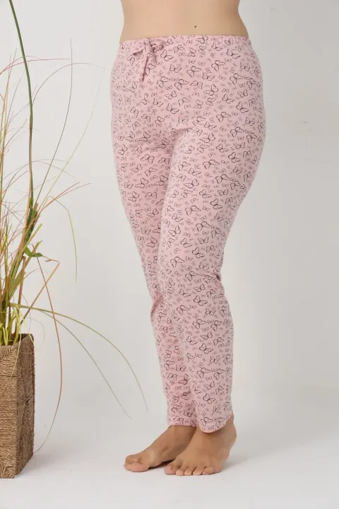 Pantaloni de pijama damă Big Size, roz cu fluturi