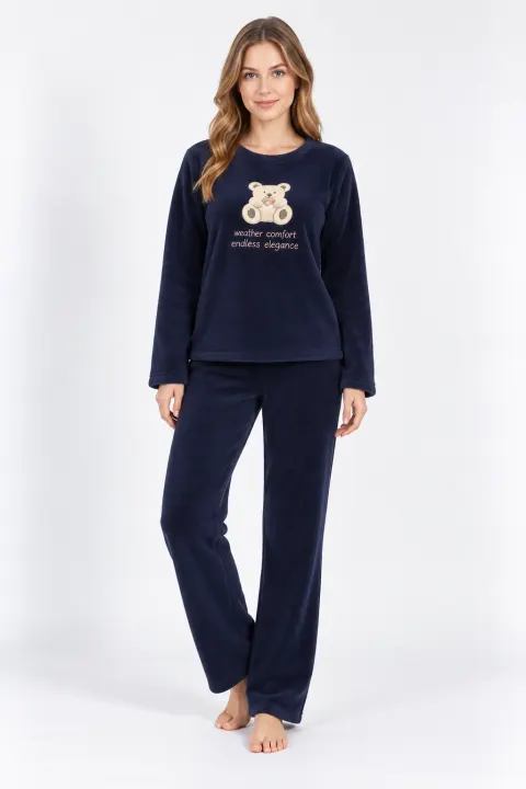 Pijama damă cocolino bleumarin cu ursuleț