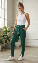 Pantaloni damă verde inchis cu imprimeu lateral „Strong Power”
