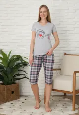 Pijama familie-damă, culoare gri, imprimeu stropitoare