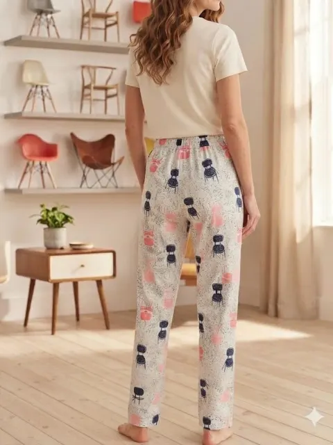 Pantaloni de pijama de dama gri cu roz
