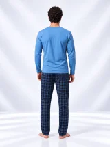 Pijama bărbați cu mânecă lungă și pantaloni lungi cu imprimeu