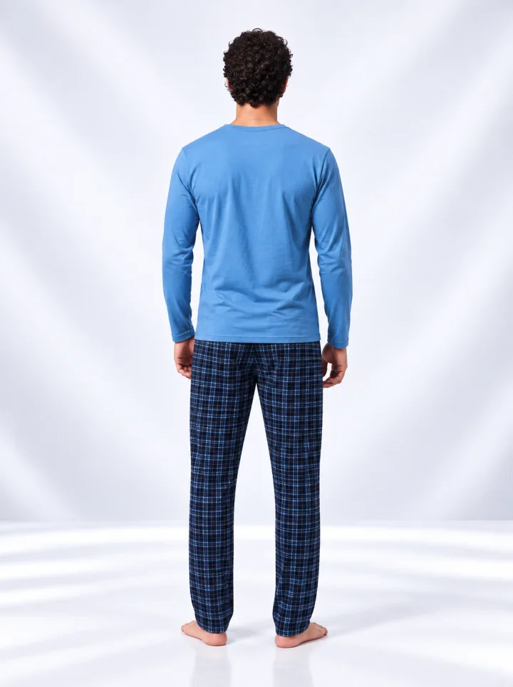 Pijama bărbați cu mânecă lungă și pantaloni lungi cu imprimeu
