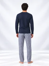 Pijama bărbați cu mânecă lungă și pantaloni lungi cu imprimeu
