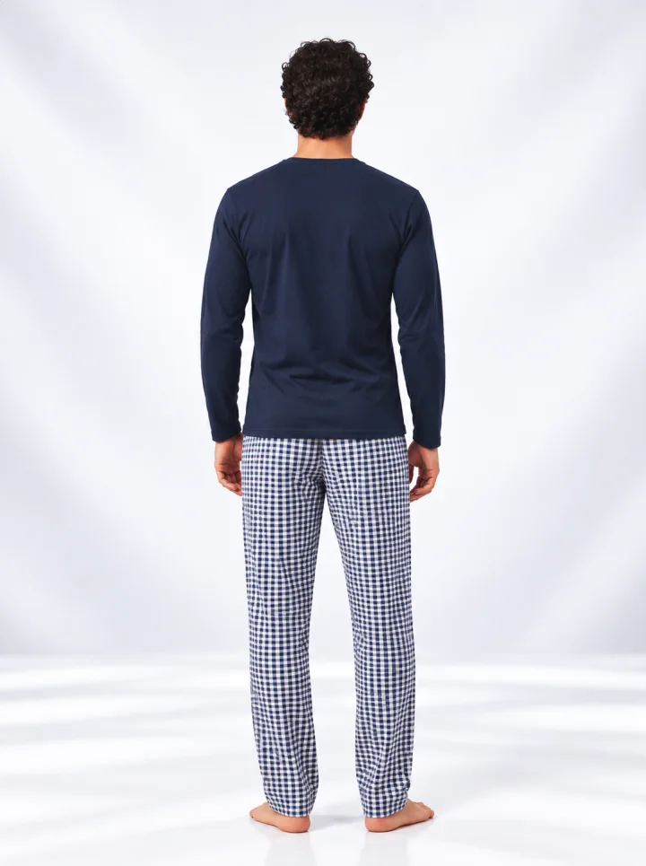 Pijama bărbați cu mânecă lungă și pantaloni lungi cu imprimeu