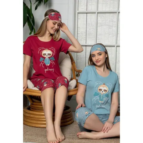 Pijama dama cu imprimeu "Good Morning" , albastru