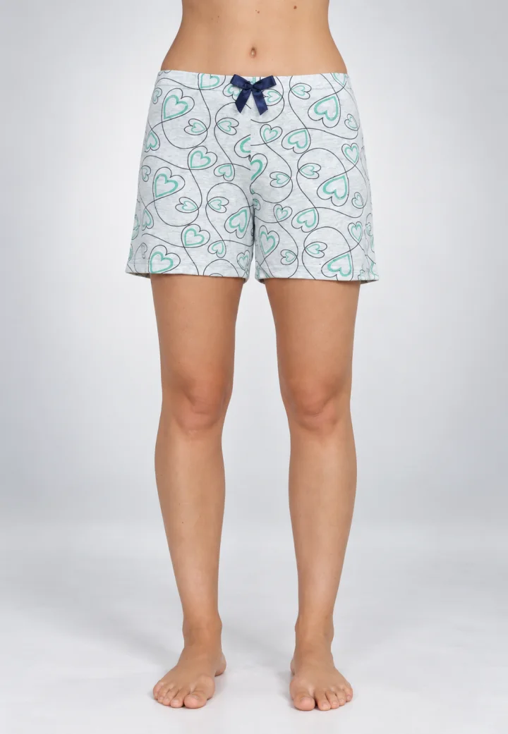 Short damă pijama, verde deschis, imprimeu inimi