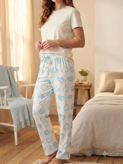 Pantaloni de pijama de dama alb cu blue