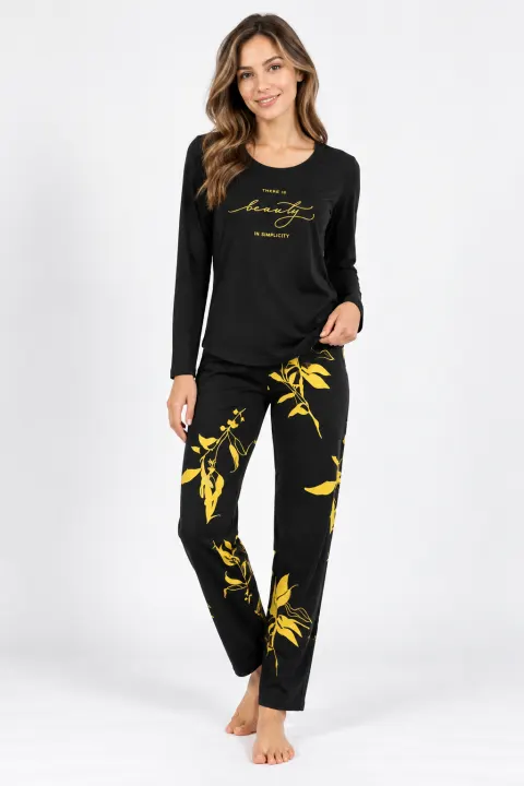 Pijamale damă cu  imprimeu floral, negru