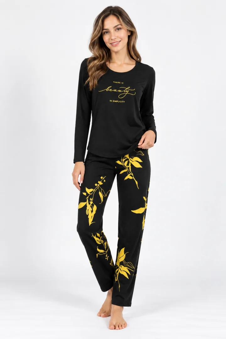 Pijamale damă cu  imprimeu floral, negru