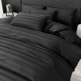 Lenjerie de Pat 100% Bumbac Damasc Deluxe, 6 Piese, Cearșaf cu Elastic 180x200 cm, Husă Pilotă 200x230 cm