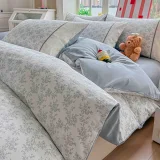 Lenjerie de Pat din 100% Bumbac cu Dantelă, 4 Piese, Cearșaf cu Elastic 180x200 cm