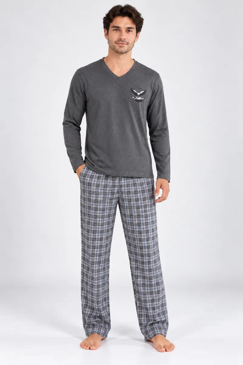 Pijama barbat gri cu carouri gri