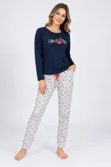 Pijamale damă cu mânecă lungă și pantaloni lungi, imprimeu buburuză