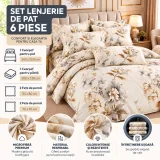 Set Lenjerie de Pat Dublu din Microfibră Premium, 6 Piese, Cearșaf 245x250 cm